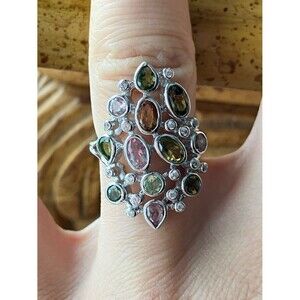 Natural Tourmaline Sterling Silver Cocktail Ring Size 6